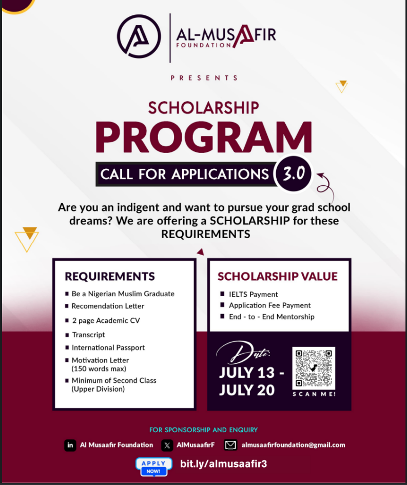 
	 2025 AlMusaafir Foundation Scholarship For Nigerians
