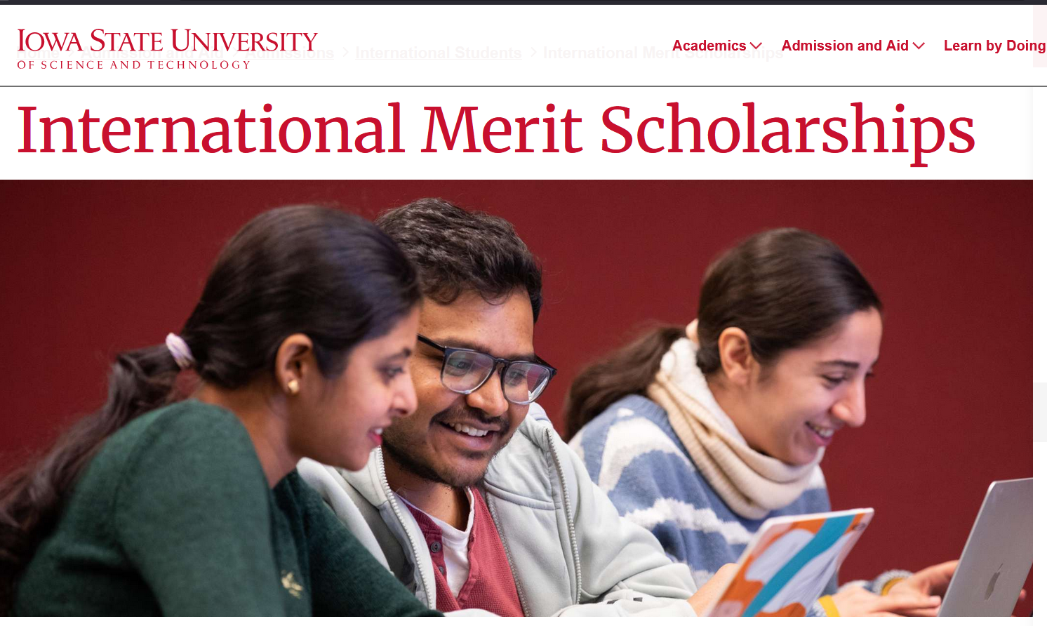 
	Iowa State University Merit Scholarship in USA
	 
